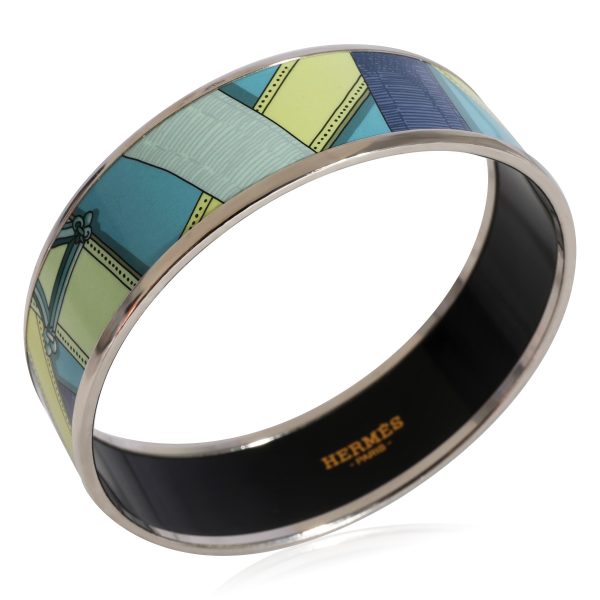 125178 pv Hermès Plated Cavalcadour Turquoise Wide Enamel Bangle 59mm