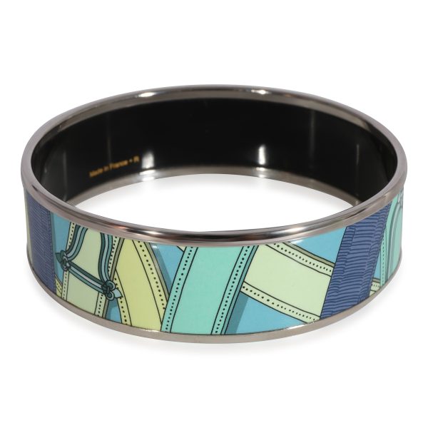 125178 sv Hermès Plated Cavalcadour Turquoise Wide Enamel Bangle 59mm