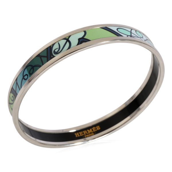 125179 bv Hermès Plated Fouet de Cheval Blue Green Narrow Enamel Bangle 59MM