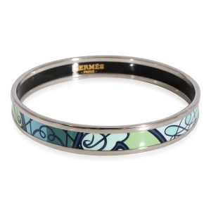 Hermès Plated Fouet de Cheval Blue Green Narrow Enamel Bangle 59MM Loewe Calf Leather Bifold Wallet Black