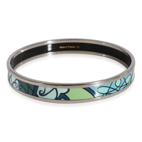 125179 pv Hermès Plated Fouet de Cheval Blue Green Narrow Enamel Bangle 59MM