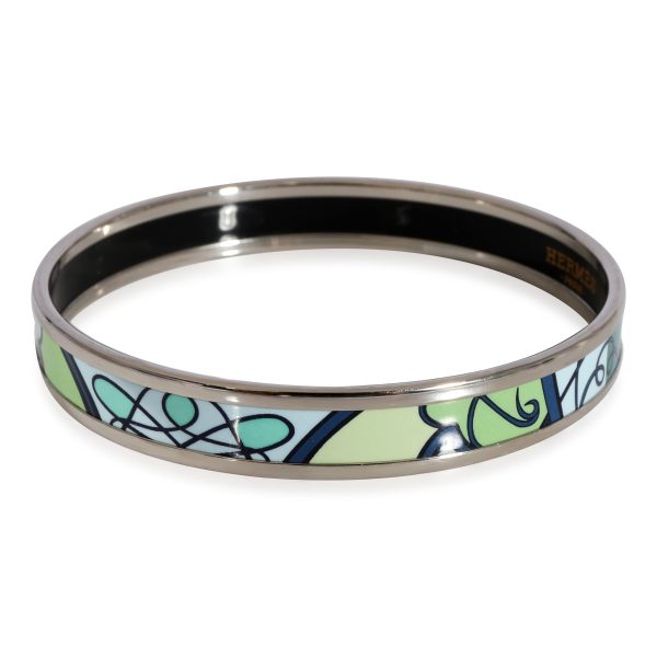 125179 sv Hermès Plated Fouet de Cheval Blue Green Narrow Enamel Bangle 59MM