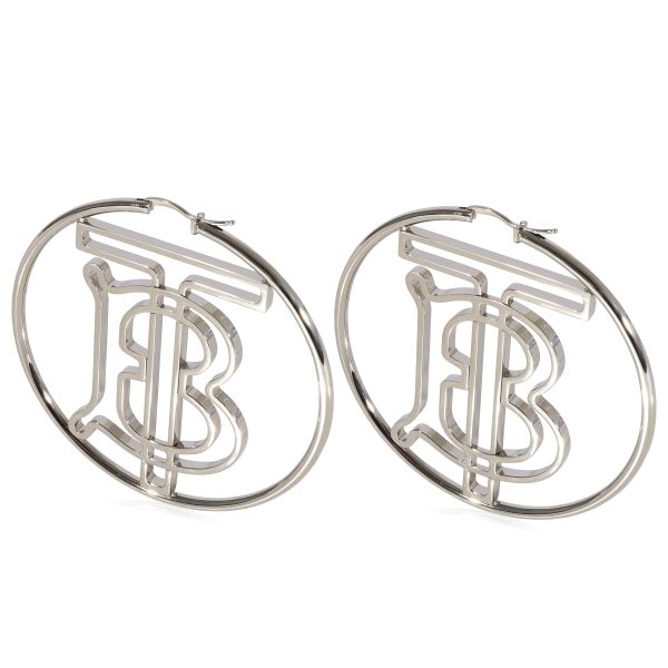 Burberry TB Monogram Palladium Plated Hoop Earrings Burberry TB Monogram Palladium Plated Hoop Earrings