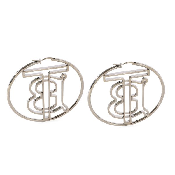 125223 pv 85de94c4 3c33 4b8e 84f6 84e594838b50 Burberry TB Monogram Palladium Plated Hoop Earrings