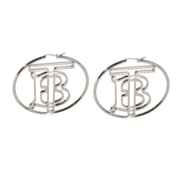 125223 sv 8205a0b3 edc5 4977 869b 91bcc8b6e93b Burberry TB Monogram Palladium Plated Hoop Earrings