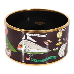 Hermes Plated Extra Wide Les Folies du Ciel Eggplant Color Enamel Bangle 67MM Bottega Veneta Mens Large Storage Tote Bag