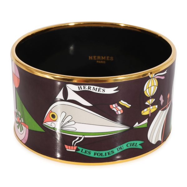 Hermes Plated Extra Wide Les Folies du Ciel Eggplant Color Enamel Bangle 67MM Hermes Plated Extra Wide Les Folies du Ciel Eggplant Color Enamel Bangle 67MM