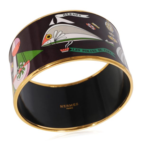 125353 pv Hermes Plated Extra Wide Les Folies du Ciel Eggplant Color Enamel Bangle 67MM