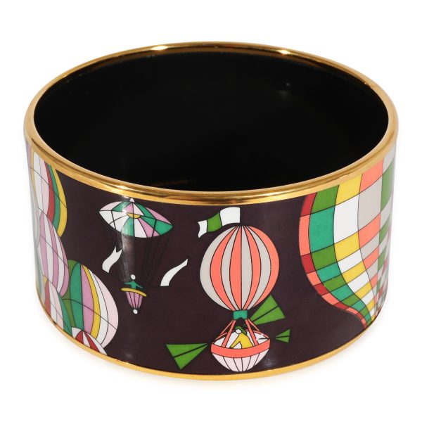 125353 sv Hermes Plated Extra Wide Les Folies du Ciel Eggplant Color Enamel Bangle 67MM