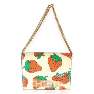 Gucci Creme Calfskin Strawberry Print Zumi Chain Card Case Louis Vuitton Hampstead MM Damier Azur Shoulder Bag White