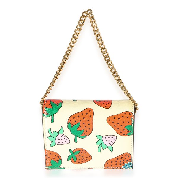 125403 pv 40e2a9d7 9c42 4979 9c4f 0a30c37be559 Gucci Creme Calfskin Strawberry Print Zumi Chain Card Case