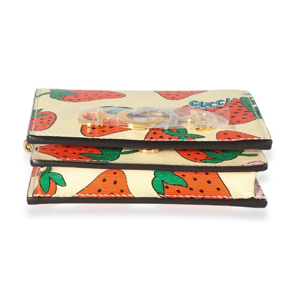 125403 stamp 639a41c4 3970 4558 b435 162164c54800 Gucci Creme Calfskin Strawberry Print Zumi Chain Card Case