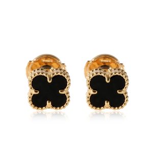 Van Cleef Arpels Sweet Alhambra Black Onyx Earrings in 18k Yellow Gold Cart