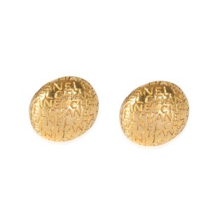 Gold Tone Chanel Vintage Logo Lettering Button Earrings Louis Vuitton Anvelop Card Case Monogram Brown