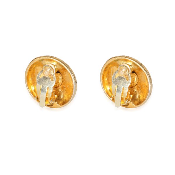 125584 pv Gold Tone Chanel Vintage Logo Lettering Button Earrings