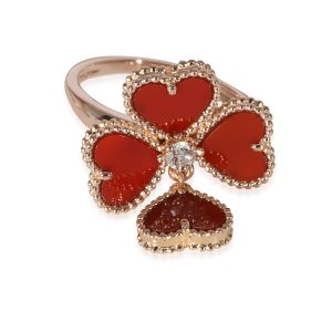 Van Cleef Arpels Alhambra Carnelian Sweet Effeuillage Ring in 18k Rose Gold Gucci Micro Gucci Shima Ribbon Bifold Long Wallet Black