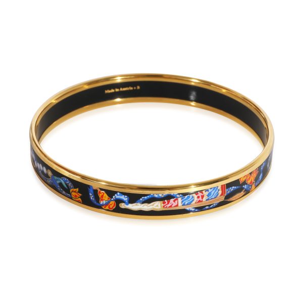 125944 pv b9e9c640 1939 4608 99ee acca01fe21a1 Hermès Plated Narrow Enamel Bangle With Folded Fans Ribbons 62MM