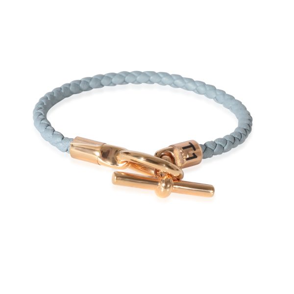 Hermes Rose Gold Plated Glenan Bracelet In Blue Grey Swift Calfskin Hermes Rose Gold Plated Glenan Bracelet In Blue Grey Swift Calfskin