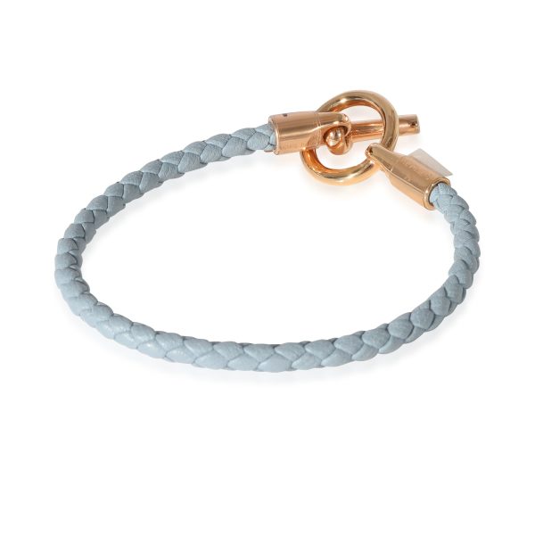 125961 sv Hermes Rose Gold Plated Glenan Bracelet In Blue Grey Swift Calfskin