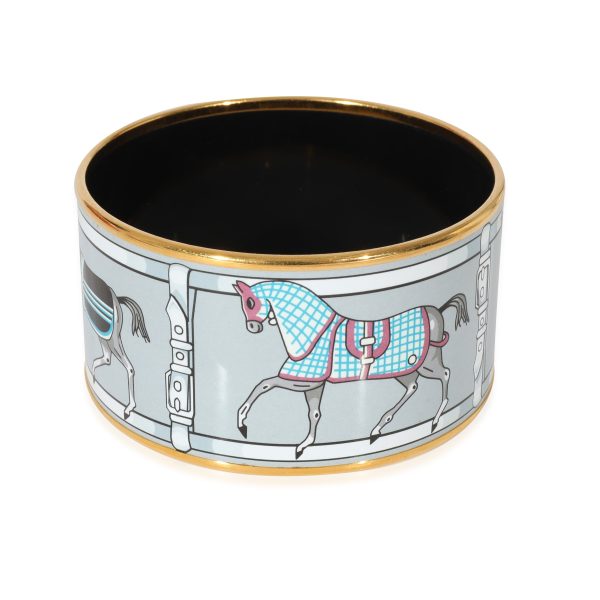 126324 sv 6183824b e698 4227 ad55 b78331ac1e47 Hermès Plated Extra Wide Couvetures et Tenues du Jour Enamel Bangle 62MM