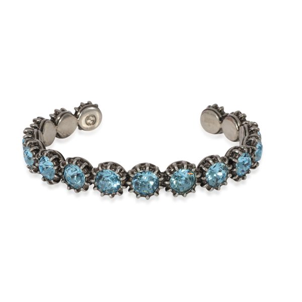 Gucci Blue Crystal Feline Head Cuff Bangle in Aged Dark Silver Tone Metal Gucci Blue Crystal Feline Head Cuff Bangle in Aged Dark Silver Tone Metal