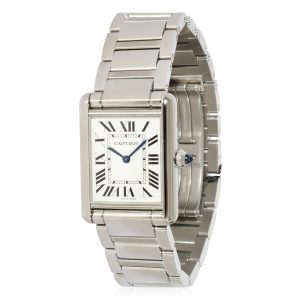 Cartier Tank Must WSTA0052 Unisex Watch in Stainless Steel Chanel Matelasse Shoulder Bag White