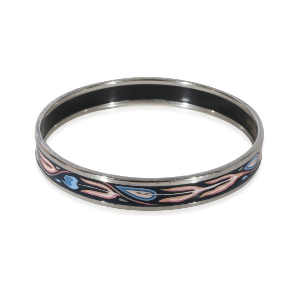 128433 sv e6886849 e24e 454d afe3 c22533250e3c Hermès Narrow Enamel Bracelet With Pink Blue Design Palladium Plated 67MM