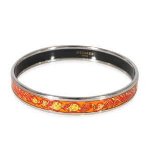 Hermes Narrow Enamel Palladium Plated Bangle with Fish Design 67MM Louis Vuitton Agenda PM Monogram Panda Pouch Brown