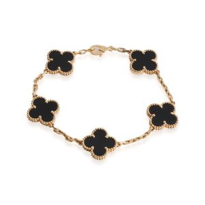 Van Cleef Arpels Alhambra Onyx Bracelet in 18k Yellow Gold Black Louis Vuitton Turenne PM Monogram Handbag Brown