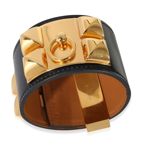 128490 bv Hermes Collier De Chien Bracelet In Black Calfskin Gold Plated