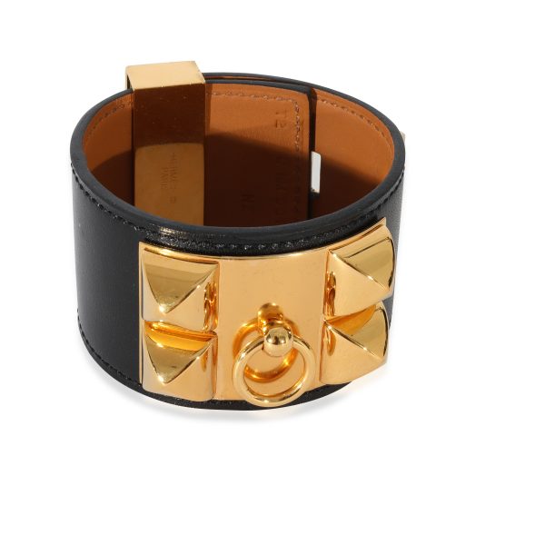 128490 pv Hermes Collier De Chien Bracelet In Black Calfskin Gold Plated