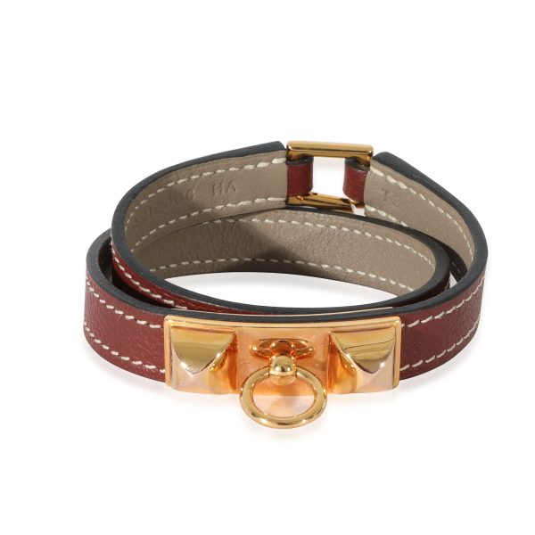 Hermès Rivale Double Tour Bracelet In Brown Swift Calfskin Hermès Rivale Double Tour Bracelet In Brown Swift Calfskin