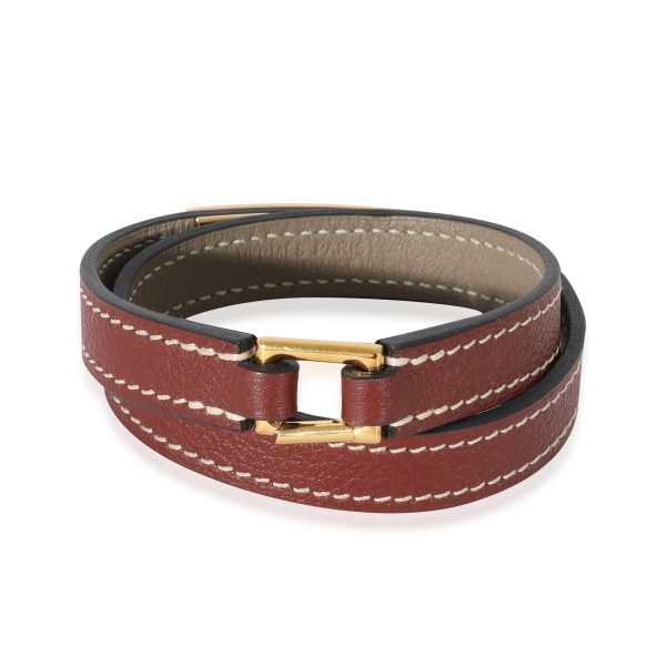 128492 pv e8e9c48f 0bfc 4d29 ba6e 26a13047cce2 Hermès Rivale Double Tour Bracelet In Brown Swift Calfskin