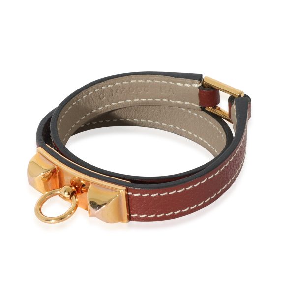 128492 sv 29dece64 09ff 4f3b b350 79437fbb4b5c Hermès Rivale Double Tour Bracelet In Brown Swift Calfskin