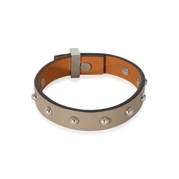 128493 pv 02e6d306 16cc 44b7 b700 828598daa18f Hermes Mini Dog Clous Ronds Wrap Palladium Plated Bracelet