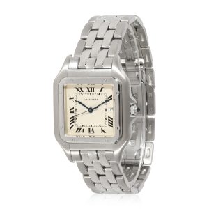 Cartier Panthere W25032P5 Unisex Watch in Stainless Steel Prada Saffiano Leather Nero Black