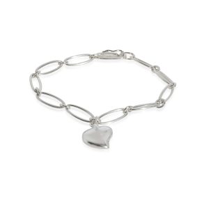 Tiffany Co Oval Link Bracelet With Heart Charm in Sterling Silver Roberto Coin Diamond Bracelet in 18k White Gold 1 CTW