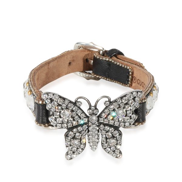 Gucci Leather Crystal Butterfly Bracelet with Buckle Closure Gucci Leather Crystal Butterfly Bracelet with Buckle Closure