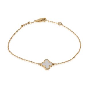 Van Cleef Arpels Sweet Alhambra Mother Of Pearl Bracelet in 18k Yellow Gold Miu Miu Back Outlet Leather Handbag Beige