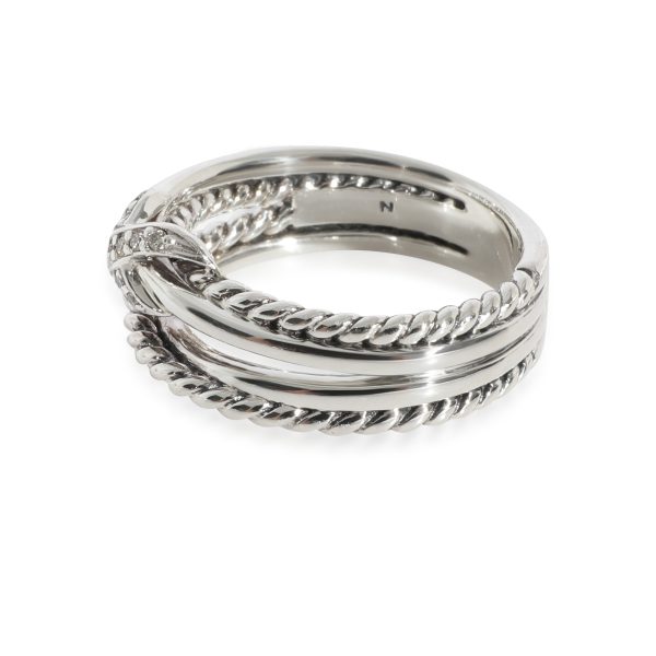 128890 sv 01fd44bc dd05 4aad 8c2f bb8f61f0aa37 David Yurman X Crossover Band With Diamonds in Sterling Silver 005 CTW