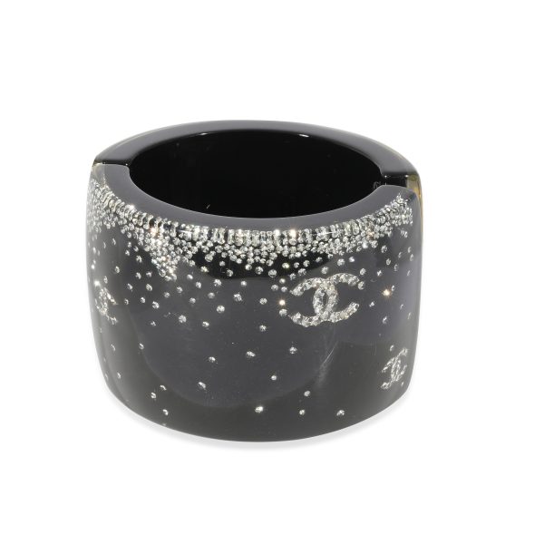 Chanel CC Strass Black Resin 2 Wide Clamper Cuff Chanel CC Strass Black Resin 2 Wide Clamper Cuff Magnetic Clasp