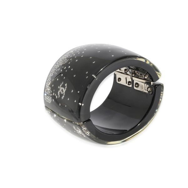 128960 pv Chanel CC Strass Black Resin 2 Wide Clamper Cuff Magnetic Clasp