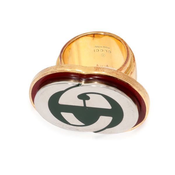 Gucci GG Red Green Signet Gold Plated Ring Gucci GG Red Green Signet Gold Plated Ring