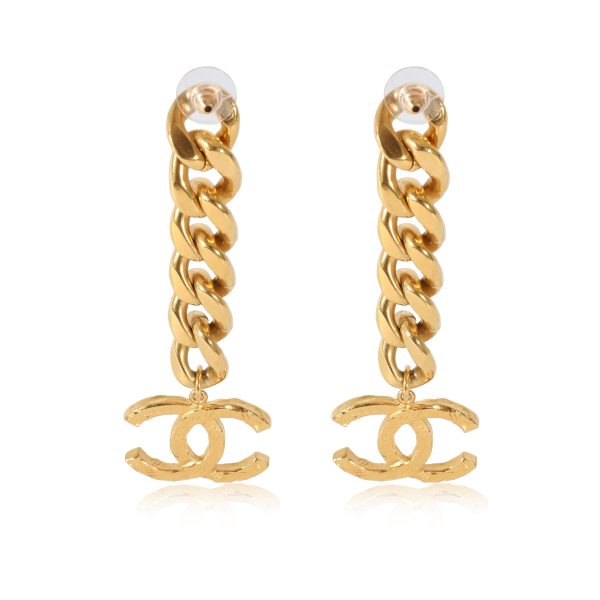 129265 bv Chanel 202 Curb Link Drop CC Gold Plated Earring