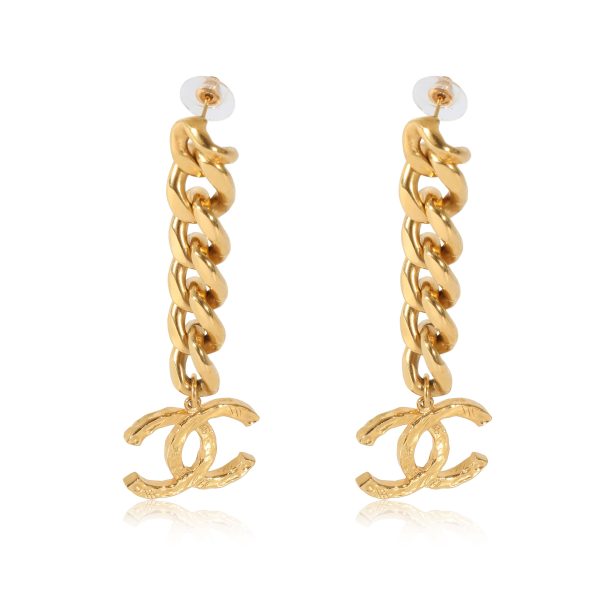 Chanel 202 Curb Link Drop CC Gold Plated Earring Chanel 202 Curb Link Drop CC Gold Plated Earring