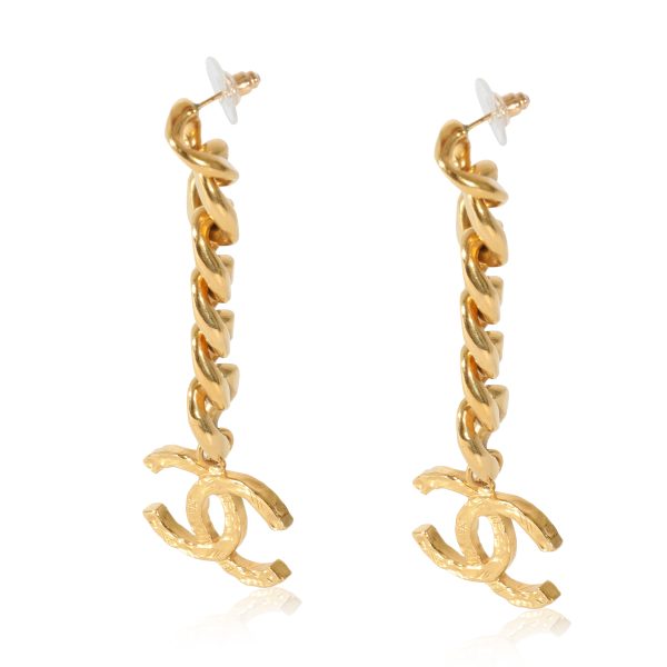 129265 sv Chanel 202 Curb Link Drop CC Gold Plated Earring