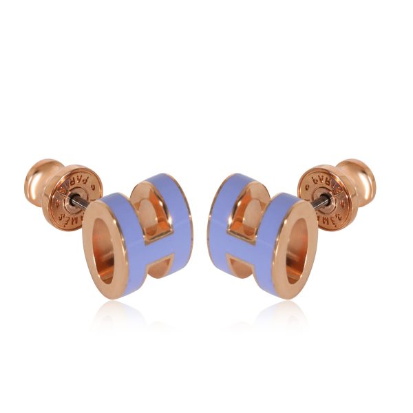 Purple Hermes Pop H Mini Rose Gold Plated Earring Purple