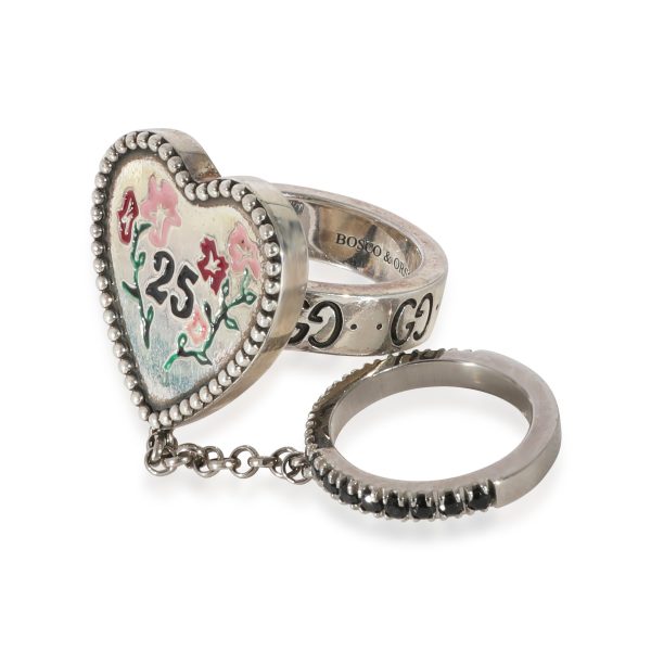 129490 sv Gucci Bosco Orso Heart Chain Cocktail Ring With Spinel in Sterling Silver