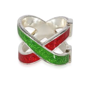 Gucci Green Red Enamel Crossover Ring in Sterling Silver Louis Vuitton Monogram Neverfull MM