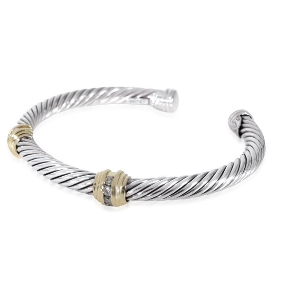 129907 sv 2b152eab f068 49c4 9195 9d8474f5669d David Yurman Cable Classic Diamond Bracelet in 18k Yellow GoldSterling Silver